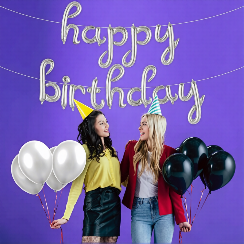 Silver Birthday Balloon Banner – 16 Inch