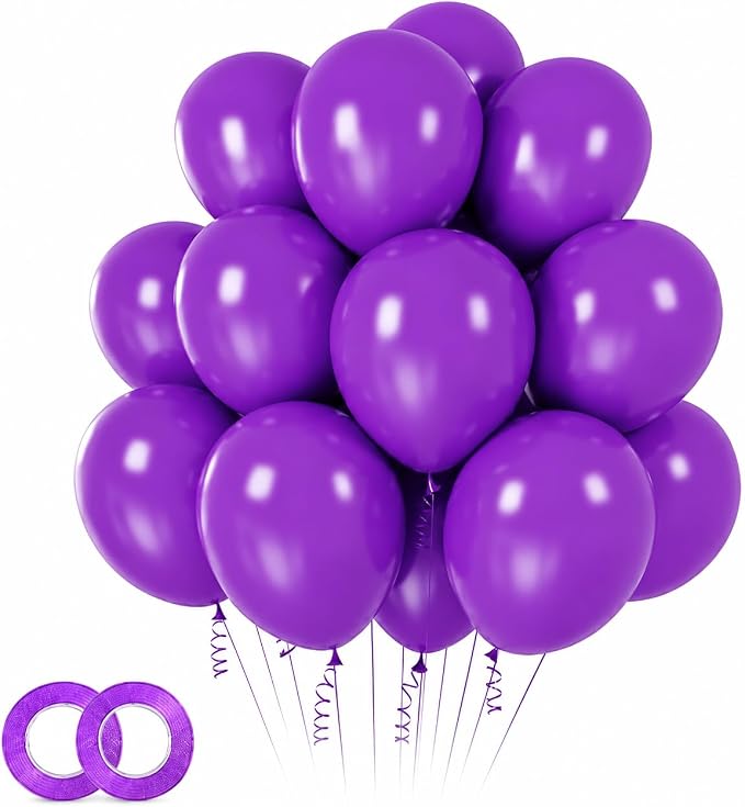 Purple Latex Party Balloons 100 Pack 12 Inch with 2 Rolls of Ribbon Helium Balloons for Wedding Birthday Baby Shower Engagement Anniversary Decorations
