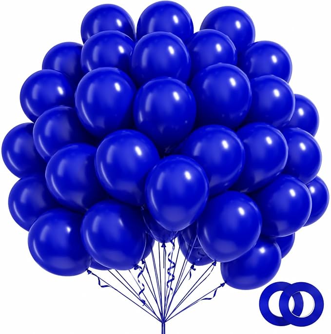 Royal Blue Latex Balloons 100 Pack, 12 Inch Party Balloons with 2 Rolls of Ribbon, Helium Quality Balloons for Wedding, Birthday, Baby Shower, Engagement, Anniversary & Party Decorations