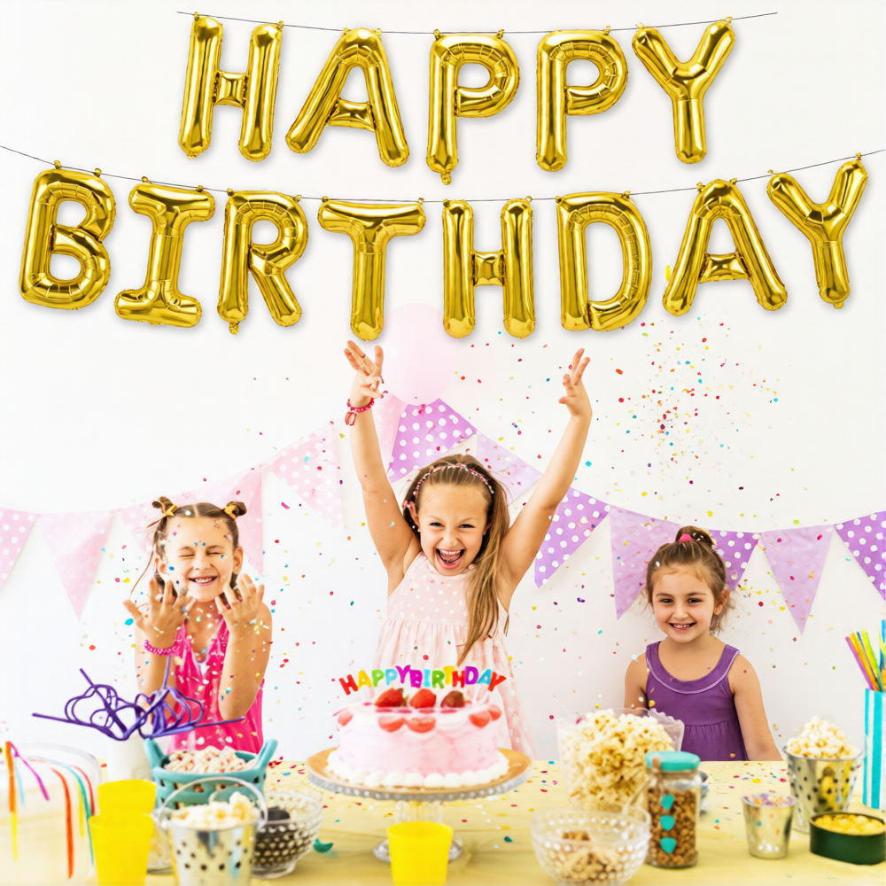 Gold Birthday Balloon Banner 16 Inch