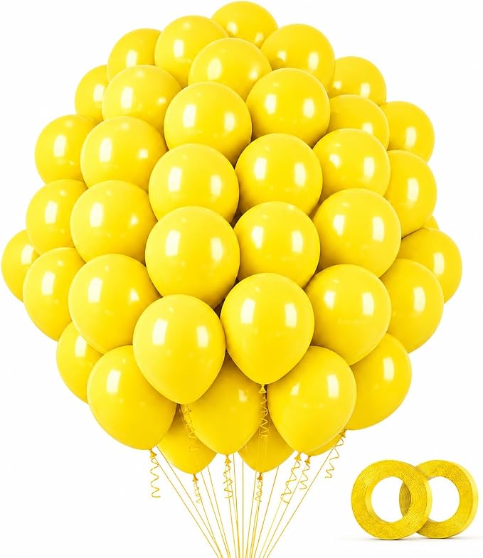Yellow Latex Party Balloons 100 Pack 12 Inch with 2 Rolls of Ribbon Helium Balloons for Wedding Birthday Baby Shower Engagement Anniversary Decorations
